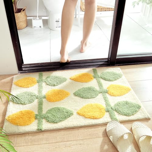 Badezimmermatte Grün Gelb Badmatte Mikrofaser Bath Mat Waschbar Badezimmerteppich Duschvorleger rutschfest Badematte Schnelltrocknend Badvorleger Verdicken Badezimmermatten 40x60cm von LNXSESN