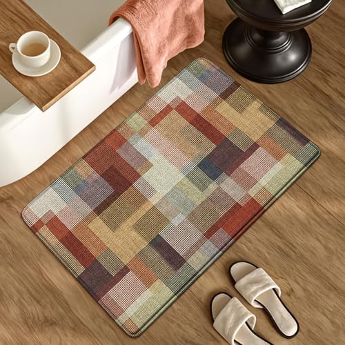 Badezimmermatte Grün Ziegel Rot Bath Mat Mikrofaser Badmatte Langlebig Badezimmerteppich rutschfest Badematte Schnelltrocknend Duschvorleger Verdicken Badvorleger Waschbar Badezimmermatten 40x60cm von LNXSESN
