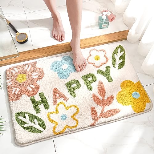 Badezimmermatte Grüne Rosa Blume Bath Mat Mikrofaser Badmatte Waschbar Badezimmerteppich rutschfest Badematte Schnelltrocknend Badezimmermatten Verdicken Badmatten Badvorleger 50x80cm von LNXSESN