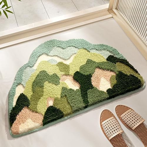 Badezimmermatte Grüner Berg Badmatte Mikrofaser Bath Mat Waschbar Badezimmerteppich Duschvorleger rutschfest Badematte Schnelltrocknend Badvorleger Verdicken Badezimmermatten 50x80cm von LNXSESN