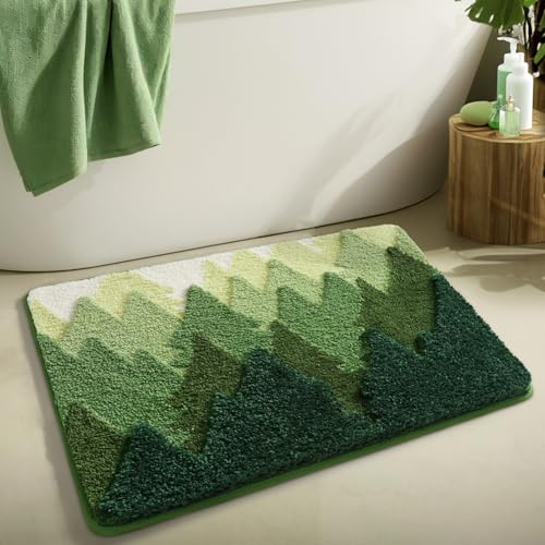 Badezimmermatte Grüner Berg Bath Mat Mikrofaser Badmatte Waschbar Badezimmerteppich rutschfest Badematte Schnelltrocknend Badezimmermatten Verdicken Badmatten Badvorleger 40x60cm von LNXSESN