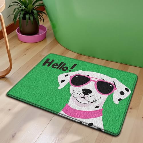 Badezimmermatte Grüner Hund Rosa Bath Mat Mikrofaser Badmatte Langlebig Badezimmerteppich rutschfest Badematte Schnelltrocknend Duschvorleger Verdicken Badvorleger Waschbar Badezimmermatten 40x60cm von LNXSESN