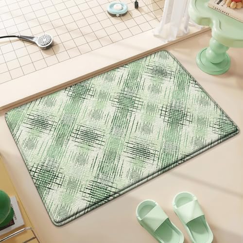 Badezimmermatte Grüner Streifen Bath Mat Mikrofaser Badmatte Langlebig Badezimmerteppich rutschfest Badematte Schnelltrocknend Duschvorleger Verdicken Badvorleger Waschbar Badezimmermatten 40x60cm von LNXSESN