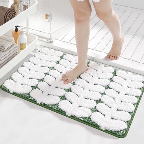 Badezimmermatte Grünes Weißes Blatt Badmatte Mikrofaser Bath Mat Waschbar Badezimmerteppich Duschvorleger rutschfest Badematte Schnelltrocknend Badvorleger Verdicken Badezimmermatten 50x80cm von LNXSESN