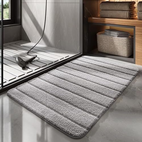 Badezimmermatte Hellgraue Streifen Badmatte Mikrofaser Bath Mat Waschbar Badezimmerteppich Duschvorleger rutschfest Badematte Schnelltrocknend Badvorleger Verdicken Badezimmermatten 40x60cm Badezimmermatte Hellgraue Streifen Badmatte Mikrofaser Bath Mat Waschbar Badezimmerteppich Duschvorleger rutschfest Badematte Schnelltrocknend Badvorleger Verdicken Badezimmermatten 40x60cm von LNXSESN
