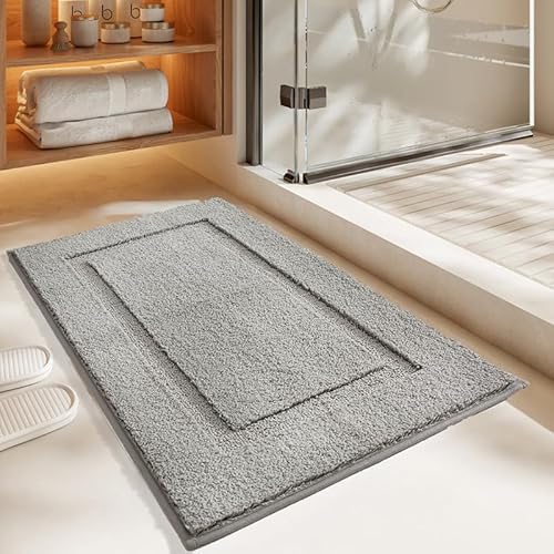 Badezimmermatte Hellgraues Rechteck Badmatte Mikrofaser Bath Mat Waschbar Badezimmerteppich Duschvorleger rutschfest Badematte Schnelltrocknend Badvorleger Verdicken Badezimmermatten 40x60cm von LNXSESN