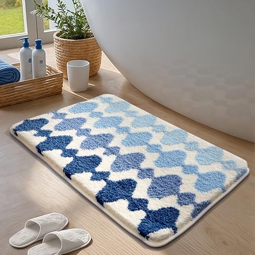 Badezimmermatte Himmelblau Beige Bath Mat Mikrofaser Badmatte Waschbar Badezimmerteppich rutschfest Badematte Schnelltrocknend Badezimmermatten Verdicken Badmatten Badvorleger 40x60cm von LNXSESN