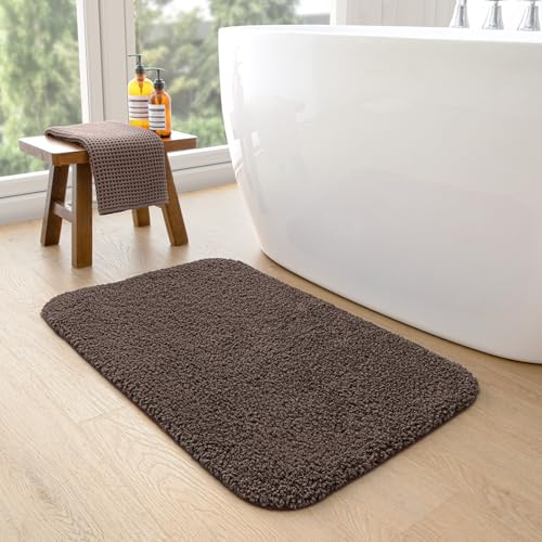 Badezimmermatte Kaffee Badmatte Mikrofaser Bath Mat Waschbar Badezimmerteppich Duschvorleger rutschfest Badematte Schnelltrocknend Badvorleger Verdicken Badezimmermatten 50x80cm von LNXSESN