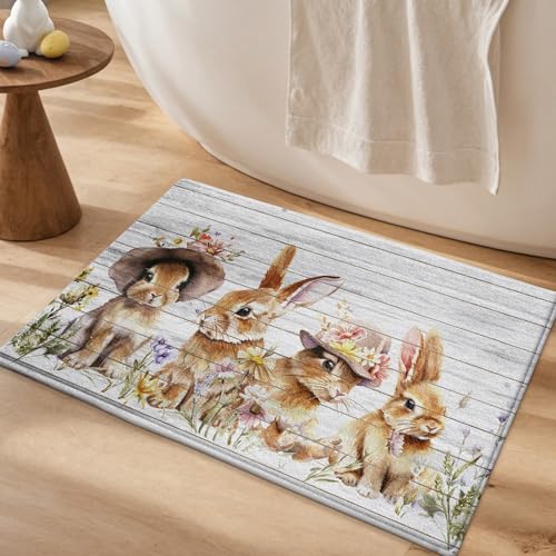 Badezimmermatte Kaninchen Braun Gelb Bath Mat Mikrofaser Badmatte Waschbar Badezimmerteppich rutschfest Badematte Schnelltrocknend Badezimmermatten Verdicken Badmatten Badvorleger 50x80cm von LNXSESN