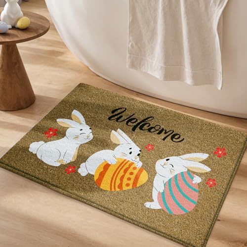 Badezimmermatte Kaninchen Rote Blume Bath Mat Mikrofaser Badmatte Waschbar Badezimmerteppich rutschfest Badematte Schnelltrocknend Badezimmermatten Verdicken Badmatten Badvorleger 50x80cm von LNXSESN