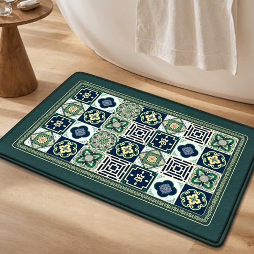 Badezimmermatte Mandala Grüne Blume Bath Mat Mikrofaser Badmatte Waschbar Badezimmerteppich rutschfest Badematte Schnelltrocknend Badezimmermatten Verdicken Badmatten Badvorleger 50x80cm von LNXSESN