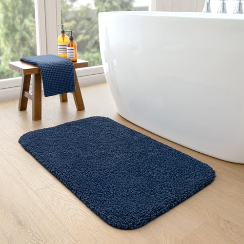 Badezimmermatte Marineblau Badmatte Mikrofaser Bath Mat Waschbar Badezimmerteppich Duschvorleger rutschfest Badematte Schnelltrocknend Badvorleger Verdicken Badezimmermatten 40x60cm von LNXSESN