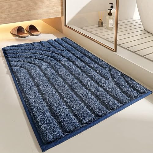 Badezimmermatte Marineblauer Streifen Badmatte Mikrofaser Bath Mat Waschbar Badezimmerteppich Duschvorleger rutschfest Badematte Schnelltrocknend Badvorleger Verdicken Badezimmermatten 50x80cm von LNXSESN