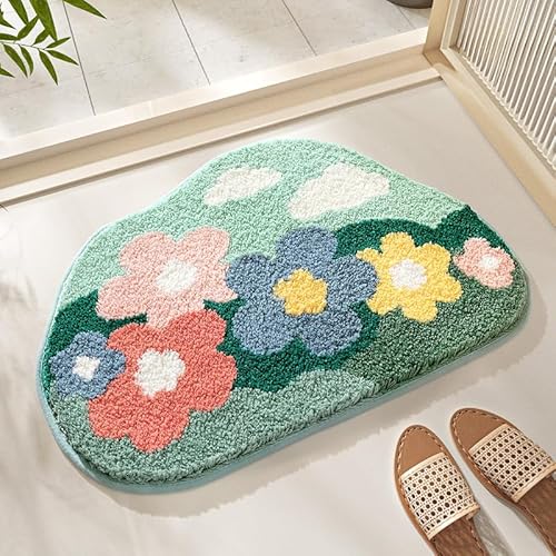 Badezimmermatte Minzgrün Gelb Badmatte Mikrofaser Bath Mat Waschbar Badezimmerteppich Duschvorleger rutschfest Badematte Schnelltrocknend Badvorleger Verdicken Badezimmermatten 40x60cm von LNXSESN