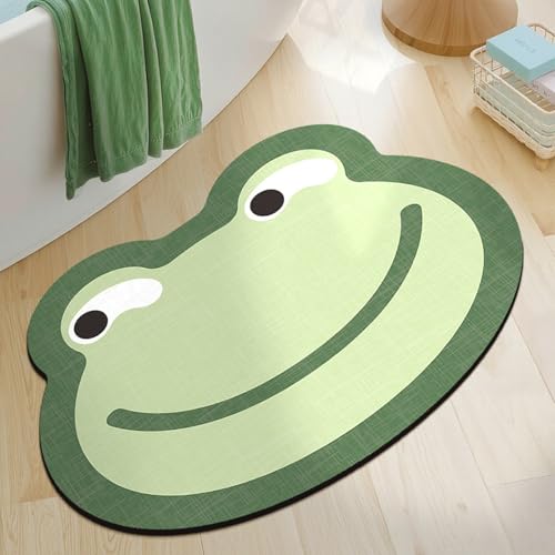 Badezimmermatte Netter Grün Frosch Bath Mat Mikrofaser Badmatte Langlebig Badezimmerteppich rutschfest Badematte Schnelltrocknend Duschvorleger Verdicken Badvorleger Badezimmermatten 50x80cm von LNXSESN