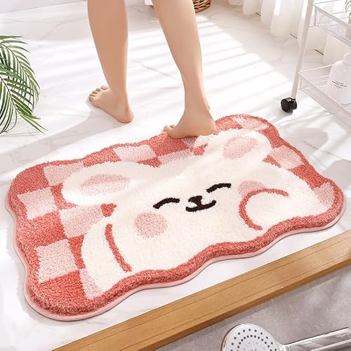 Badezimmermatte Nettes Beige Kaninchen Badmatte Mikrofaser Bath Mat Waschbar Badezimmerteppich Duschvorleger rutschfest Badematte Schnelltrocknend Badvorleger Verdicken Badezimmermatten 50x80cm von LNXSESN