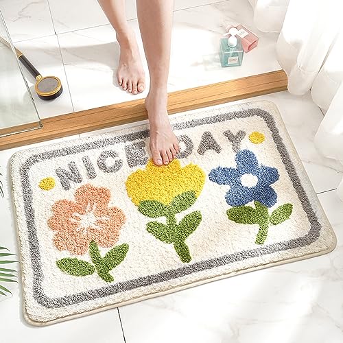 Badezimmermatte Niedliche Blume Gelb Bath Mat Mikrofaser Badmatte Waschbar Badezimmerteppich rutschfest Badematte Schnelltrocknend Badezimmermatten Verdicken Badmatten Badvorleger 40x60cm von LNXSESN