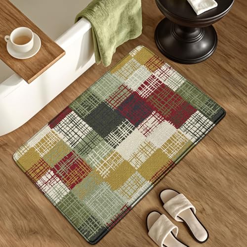 Badezimmermatte Olivengrün Weiß Bath Mat Mikrofaser Badmatte Langlebig Badezimmerteppich rutschfest Badematte Schnelltrocknend Duschvorleger Verdicken Badvorleger Waschbar Badezimmermatten 40x60cm von LNXSESN