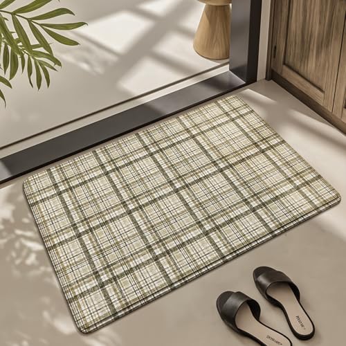 Badezimmermatte Olivengrüner Streifen Bath Mat Mikrofaser Badmatte Langlebig Badezimmerteppich rutschfest Badematte Schnelltrocknend Duschvorleger Verdicken Badvorleger Badezimmermatten 40x60cm von LNXSESN