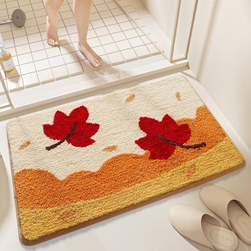 Badezimmermatte Orange Blätter Rot Badmatte Mikrofaser Bath Mat Waschbar Badezimmerteppich Duschvorleger rutschfest Badematte Schnelltrocknend Badvorleger Verdicken Badezimmermatten 40x60cm Badezimmermatte Orange Blätter Rot Badmatte Mikrofaser Bath Mat Waschbar Badezimmerteppich Duschvorleger rutschfest Badematte Schnelltrocknend Badvorleger Verdicken Badezimmermatten 40x60cm von LNXSESN