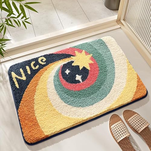 Badezimmermatte Orange Stern Grün Badmatte Mikrofaser Bath Mat Waschbar Badezimmerteppich Duschvorleger rutschfest Badematte Schnelltrocknend Badvorleger Verdicken Badezimmermatten 50x80cm von LNXSESN