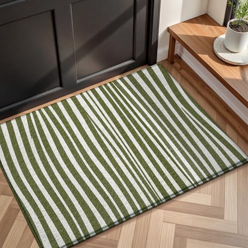 Badezimmermatte Retro Grün Streifen Bath Mat Mikrofaser Badmatte Langlebig Badezimmerteppich rutschfest Badematte Schnelltrocknend Duschvorleger Verdicken Badvorleger Badezimmermatten 40x60cm von LNXSESN