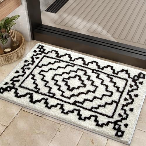 Badezimmermatte Retro Schwarz Weiß Badmatte Mikrofaser Bath Mat Waschbar Badezimmerteppich Duschvorleger rutschfest Badematte Schnelltrocknend Badvorleger Verdicken Badezimmermatten 40x60cm von LNXSESN