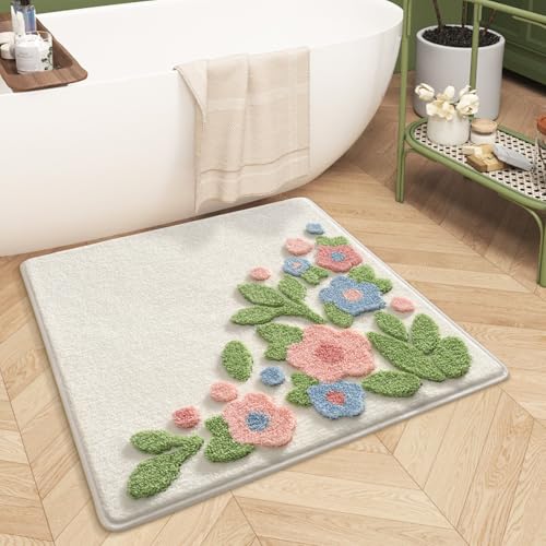 Badezimmermatte Rosa Blume Grün Bath Mat Mikrofaser Badmatte Langlebig Badezimmerteppich rutschfest Badematte Schnelltrocknend Duschvorleger Verdicken Badvorleger Waschbar Badezimmermatten 50x80cm Badezimmermatte Rosa Blume Grün Bath Mat Mikrofaser Badmatte Langlebig Badezimmerteppich rutschfest Badematte Schnelltrocknend Duschvorleger Verdicken Badvorleger Waschbar Badezimmermatten 50x80cm von LNXSESN