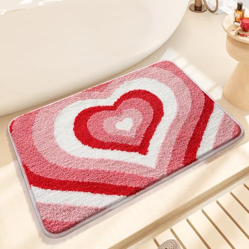 Badezimmermatte Rosa Herz Badmatte Mikrofaser Bath Mat Waschbar Badezimmerteppich Duschvorleger rutschfest Badematte Schnelltrocknend Badvorleger Verdicken Badezimmermatten 40x60cm von LNXSESN
