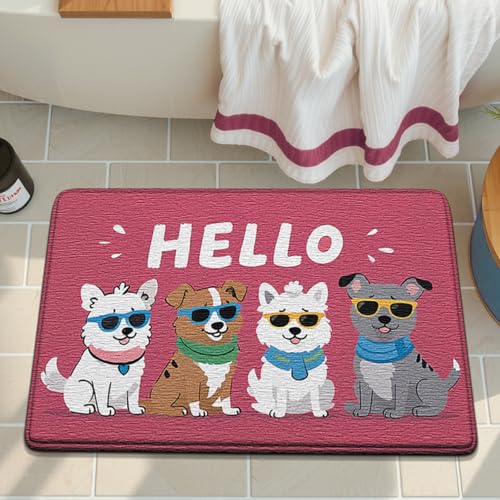 Badezimmermatte Rosa Hund Grau Bath Mat Mikrofaser Badmatte Langlebig Badezimmerteppich rutschfest Badematte Schnelltrocknend Duschvorleger Verdicken Badvorleger Waschbar Badezimmermatten 50x80cm von LNXSESN