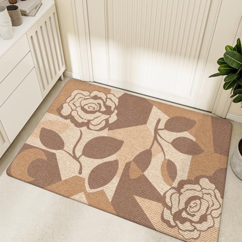 Badezimmermatte Rose Braun Bath Mat Mikrofaser Badmatte Waschbar Badezimmerteppich rutschfest Badematte Schnelltrocknend Badezimmermatten Verdicken Badmatten Badvorleger 40x60cm von LNXSESN
