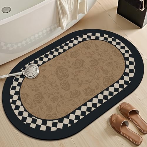 Badezimmermatte Rose Braun Schwarz Bath Mat Mikrofaser Badmatte Langlebig Badezimmerteppich rutschfest Badematte Schnelltrocknend Duschvorleger Verdicken Badvorleger Waschbar Badezimmermatten 40x60cm von LNXSESN