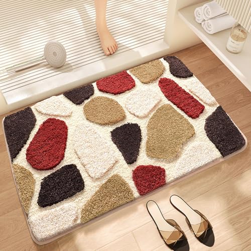 Badezimmermatte Rot Schwarz Beige Bath Mat Mikrofaser Badmatte Waschbar Badezimmerteppich rutschfest Badematte Schnelltrocknend Badezimmermatten Verdicken Badmatten Badvorleger 40x60cm von LNXSESN