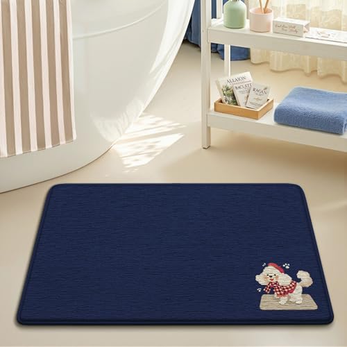 Badezimmermatte Royal Blue Hund Bath Mat Mikrofaser Badmatte Langlebig Badezimmerteppich rutschfest Badematte Schnelltrocknend Duschvorleger Verdicken Badvorleger Waschbar Badezimmermatten 50x80cm von LNXSESN