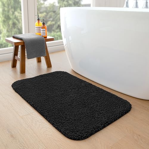 Badezimmermatte Schwarz Badmatte Mikrofaser Bath Mat Waschbar Badezimmerteppich Duschvorleger rutschfest Badematte Schnelltrocknend Badvorleger Verdicken Badezimmermatten 50x80cm von LNXSESN