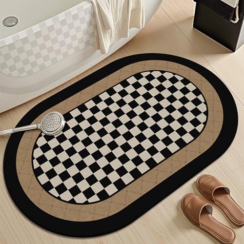Badezimmermatte Schwarz Braun Geometrie Bath Mat Mikrofaser Badmatte Langlebig Badezimmerteppich rutschfest Badematte Schnelltrocknend Duschvorleger Verdicken Badvorleger Badezimmermatten 50x80cm von LNXSESN