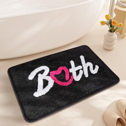 Badezimmermatte Schwarz Rosa Badmatte Mikrofaser Bath Mat Waschbar Badezimmerteppich Duschvorleger rutschfest Badematte Schnelltrocknend Badvorleger Verdicken Badezimmermatten 50x80cm von LNXSESN
