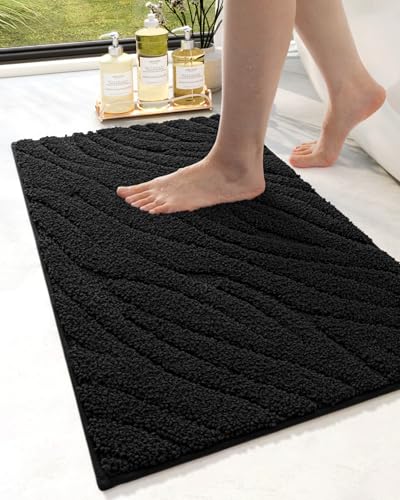 Badezimmermatte Schwarzer Streifen Badmatte Mikrofaser Bath Mat Waschbar Badezimmerteppich Duschvorleger rutschfest Badematte Schnelltrocknend Badvorleger Verdicken Badezimmermatten 50x80cm von LNXSESN