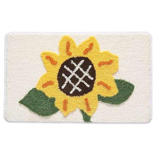 Badezimmermatte Sonnenblumen Grün Braun Badmatte Mikrofaser Bath Mat Waschbar Badezimmerteppich Duschvorleger rutschfest Badematte Schnelltrocknend Badvorleger Verdicken Badezimmermatten 50x80cm von LNXSESN