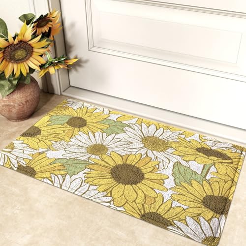 Badezimmermatte Sonnenblumen Weiß Gelb Badmatte Mikrofaser Bath Mat Waschbar Badezimmerteppich Duschvorleger rutschfest Badematte Schnelltrocknend Badvorleger Verdicken Badezimmermatten 50x80cm Badezimmermatte Sonnenblumen Weiß Gelb Badmatte Mikrofaser Bath Mat Waschbar Badezimmerteppich Duschvorleger rutschfest Badematte Schnelltrocknend Badvorleger Verdicken Badezimmermatten 50x80cm von LNXSESN