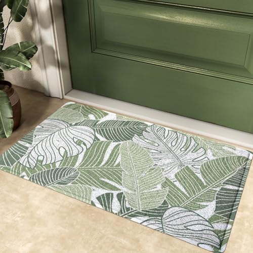 Badezimmermatte Tropische Blattgrün Badmatte Mikrofaser Bath Mat Waschbar Badezimmerteppich Duschvorleger rutschfest Badematte Schnelltrocknend Badvorleger Verdicken Badezimmermatten 40x60cm von LNXSESN