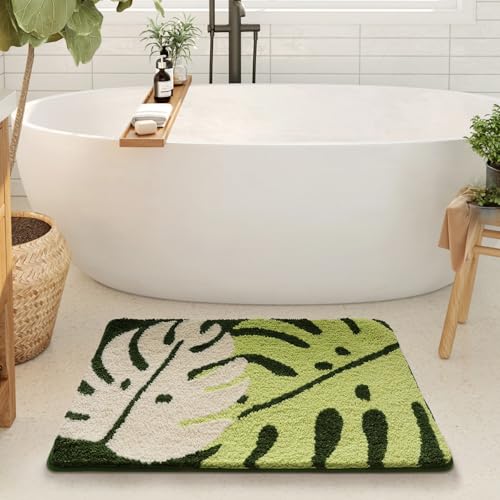 Badezimmermatte Tropische Blattgrün Bath Mat Mikrofaser Badmatte Waschbar Badezimmerteppich rutschfest Badematte Schnelltrocknend Badezimmermatten Verdicken Badmatten Badvorleger 40x60cm von LNXSESN