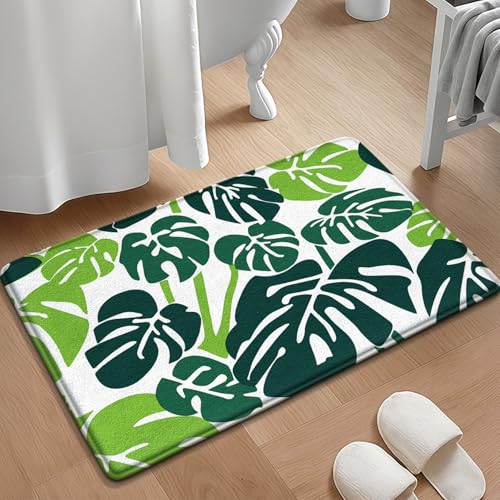 Badezimmermatte Tropische Blattgrün Bath Mat Mikrofaser Badmatte Waschbar Badezimmerteppich rutschfest Badematte Schnelltrocknend Badezimmermatten Verdicken Badmatten Badvorleger 50x80cm von LNXSESN