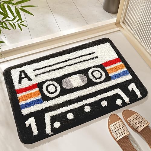 Badezimmermatte Weiß Orange Schwarz Badmatte Mikrofaser Bath Mat Waschbar Badezimmerteppich Duschvorleger rutschfest Badematte Schnelltrocknend Badvorleger Verdicken Badezimmermatten 50x80cm von LNXSESN