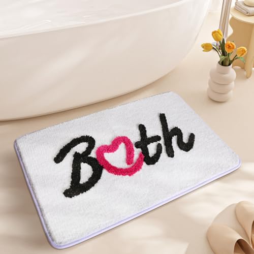 Badezimmermatte Weiß Schwarz Rosa Badmatte Mikrofaser Bath Mat Waschbar Badezimmerteppich Duschvorleger rutschfest Badematte Schnelltrocknend Badvorleger Verdicken Badezimmermatten 50x80cm von LNXSESN