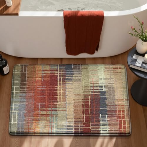 Badezimmermatte Ziegel Rot Beige Bath Mat Mikrofaser Badmatte Langlebig Badezimmerteppich rutschfest Badematte Schnelltrocknend Duschvorleger Verdicken Badvorleger Waschbar Badezimmermatten 40x60cm von LNXSESN