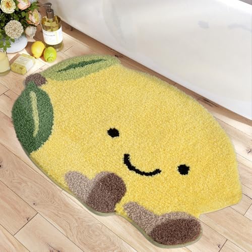 Badezimmermatte Zitronengelb Braun Bath Mat Mikrofaser Badmatte Waschbar Badezimmerteppich rutschfest Badematte Schnelltrocknend Badezimmermatten Verdicken Badmatten Badvorleger 40x60cm von LNXSESN