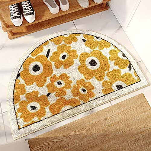 Badezimmerteppich Gelbe Blume Beige Badematte Flauschig Mikrofaser Badvorleger rutschfest Duschvorleger Schnelltrocknend Badteppich Waschbar Duschvorleger Verdicken Badematten Badmatte 50x80cm