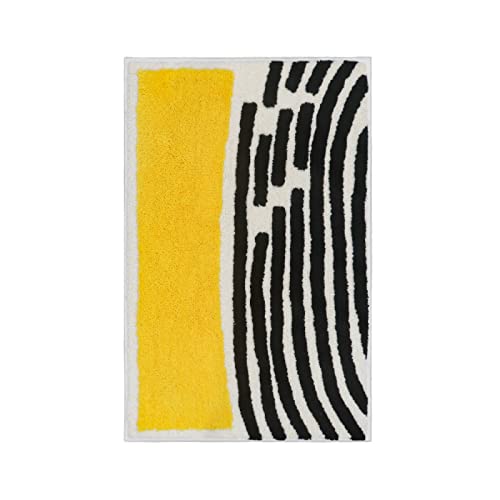 Badezimmerteppich Gelbe Schwarze Streifen Badematte Flauschig Mikrofaser Badvorleger Rutschfest Duschvorleger Schnelltrocknend Badteppich Waschbar Duschvorleger Verdicken Badematten Badmatte 50x80cm von LNXSESN