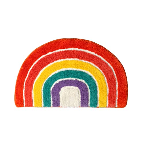 Badezimmerteppich Gelber Roter Regenbogen Badematte Flauschig Mikrofaser Badvorleger Rutschfest Duschvorleger Schnelltrocknend Badteppich Waschbar Duschvorleger Verdicken Badematten Badmatte 50x80cm von LNXSESN